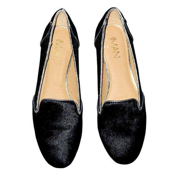 IMAN BLUE CALF HAIR & BLUE GLITTER SLIP ON LOAFER LEATHER SHOES SIZE 7.5M - NEW - Picture 1 of 6
